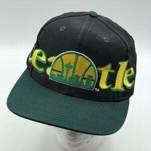 Vintage Seattle Supersonics Logo 7 Embroidered Snapback Hat Basketball Cap NBA